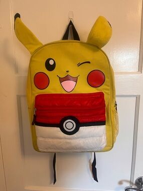 Pokemon Yellow Pikachu full-size Backpack with Red and White Poké Ball Pocket